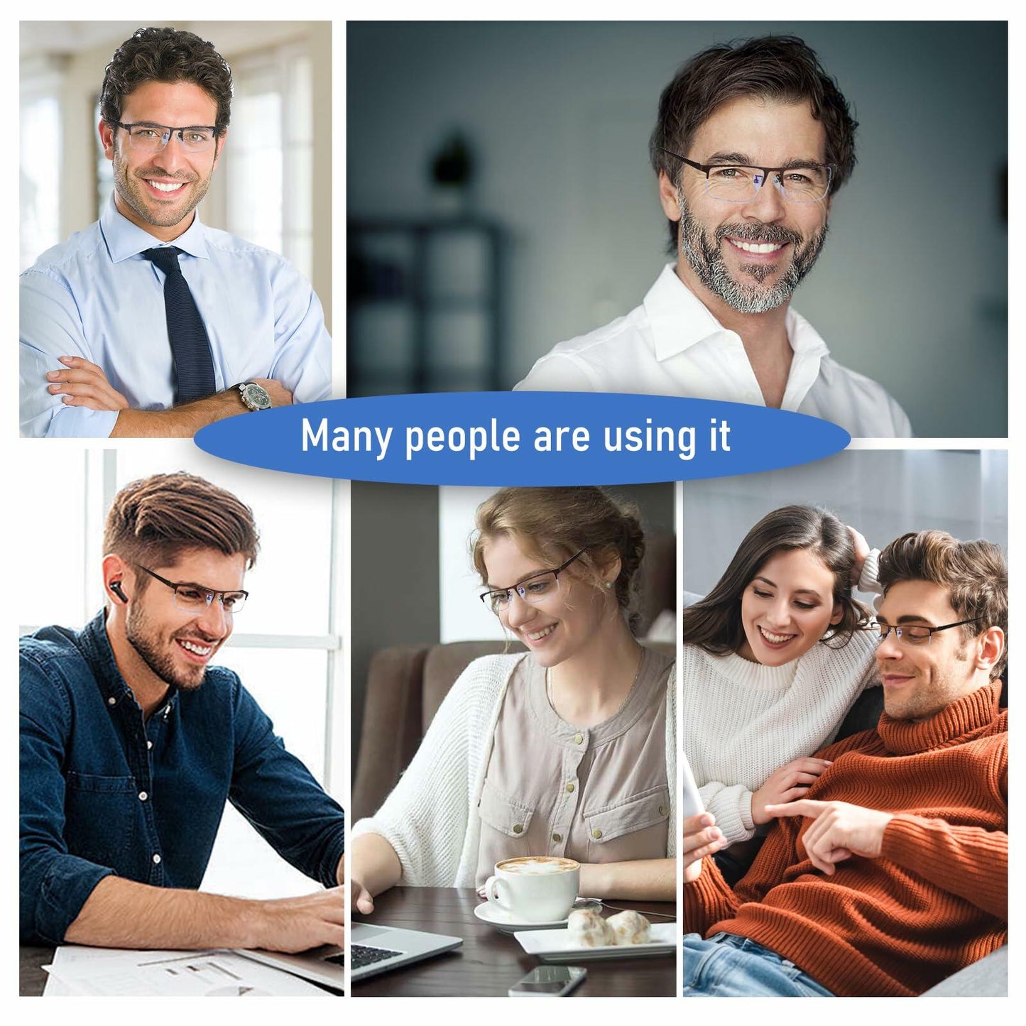 Anourney 3-Pack Men Reading Glasses Metal Half Frame Blue Light Blocking +1.75