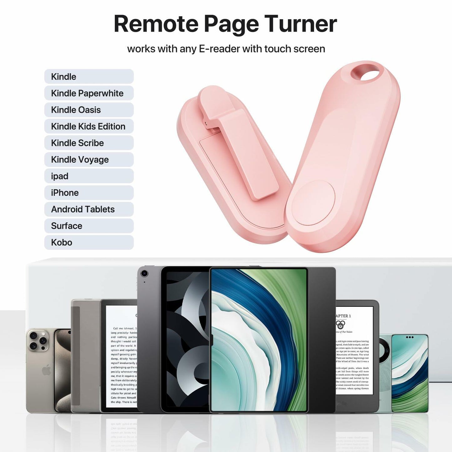 Sycelu RF Remote Control Page Turner for Kindle Paperwhite Oasis Kobo Pink