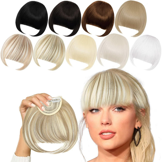 XRACEPHOL Blonde Bangs Clip-in Thick Natural Full Front Straight Hairpiece