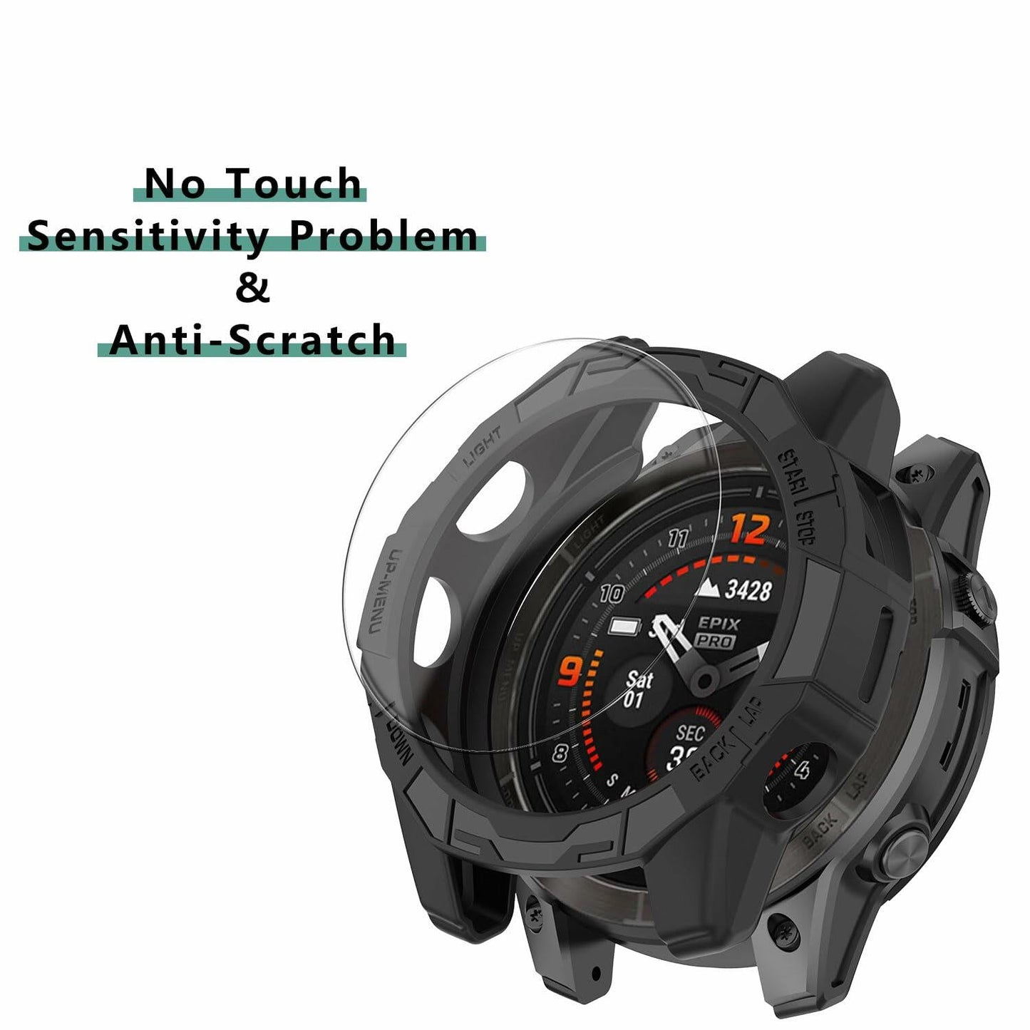 Msvueioe Garmin Fenix E 47MM Case Tempered Glass Screen Protector 5PC Black