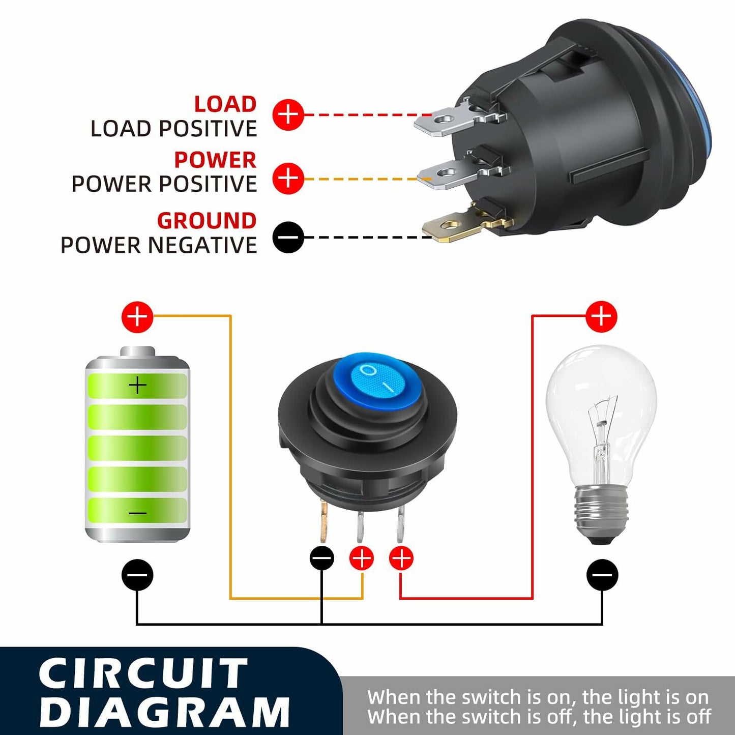 XMSILIMEIG Waterproof Round Rocker Toggle Switch 6 Pack with Shell & Wire 12V