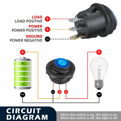 XMSILIMEIG Waterproof Round Rocker Toggle Switch 6 Pack with Shell & Wire 12V