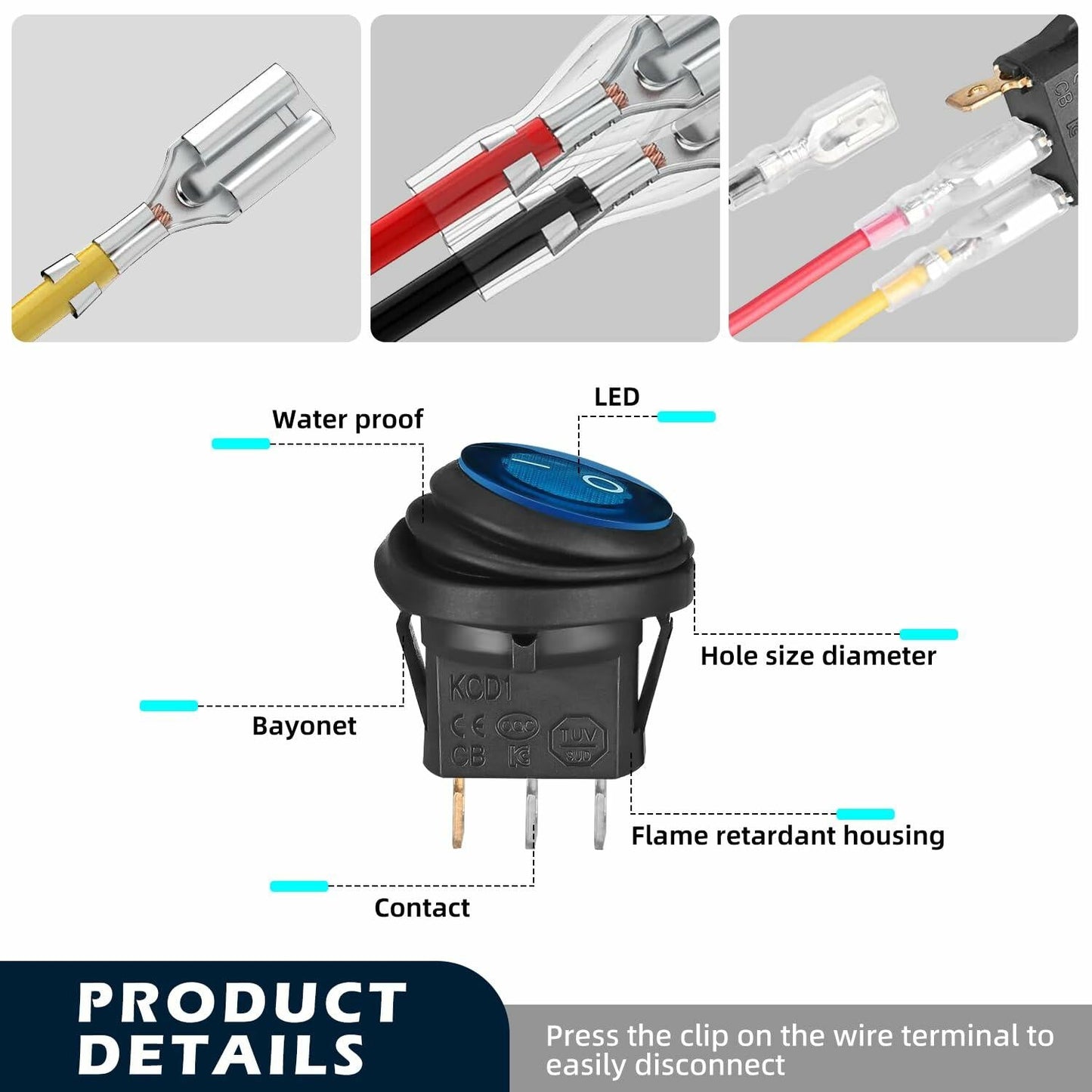 XMSILIMEIG Waterproof Round Rocker Toggle Switch 6 Pack with Shell & Wire 12V