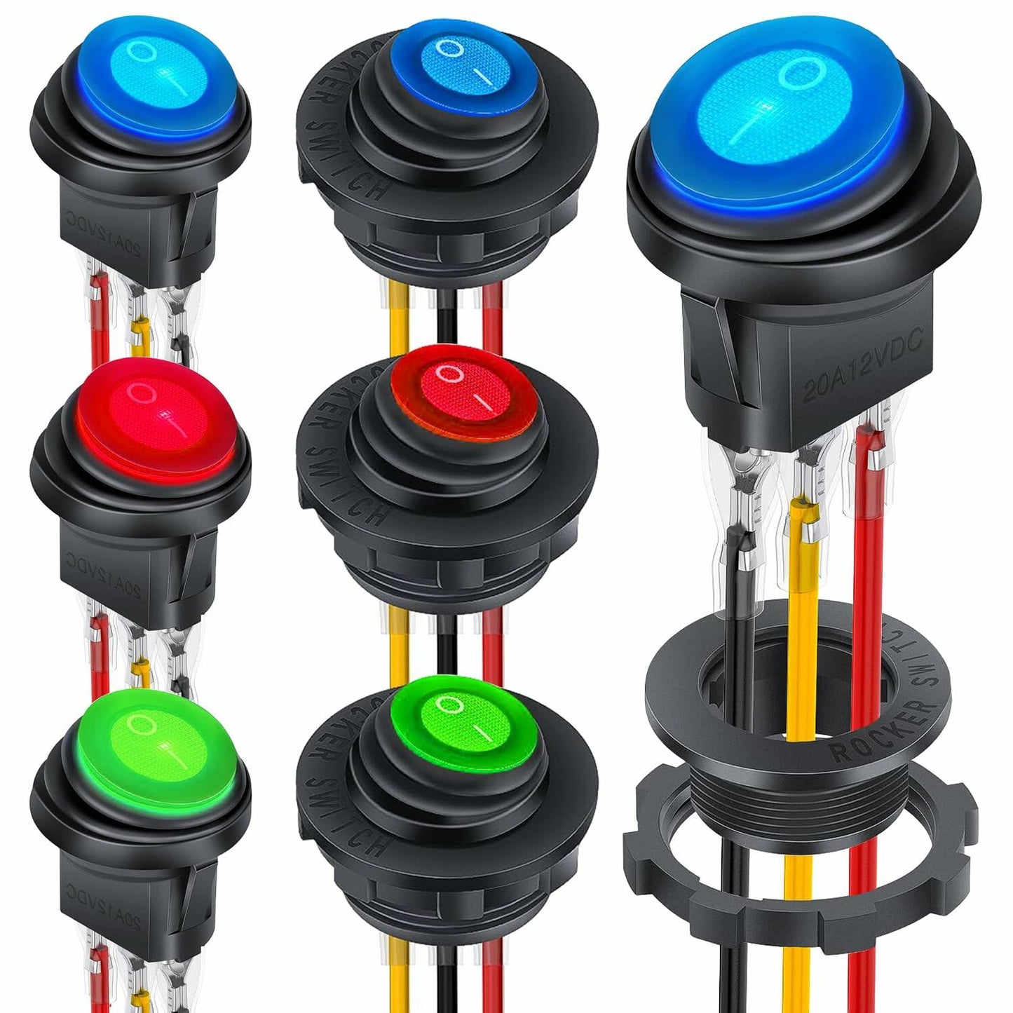 XMSILIMEIG Waterproof Round Rocker Toggle Switch 6 Pack with Shell & Wire 12V