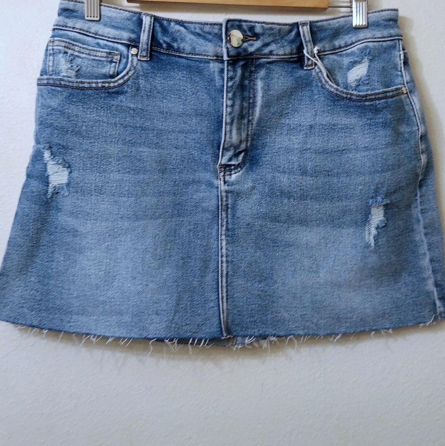 Vipones Mini Blue Distressed Frayed Denim Jean Skirt Size 12