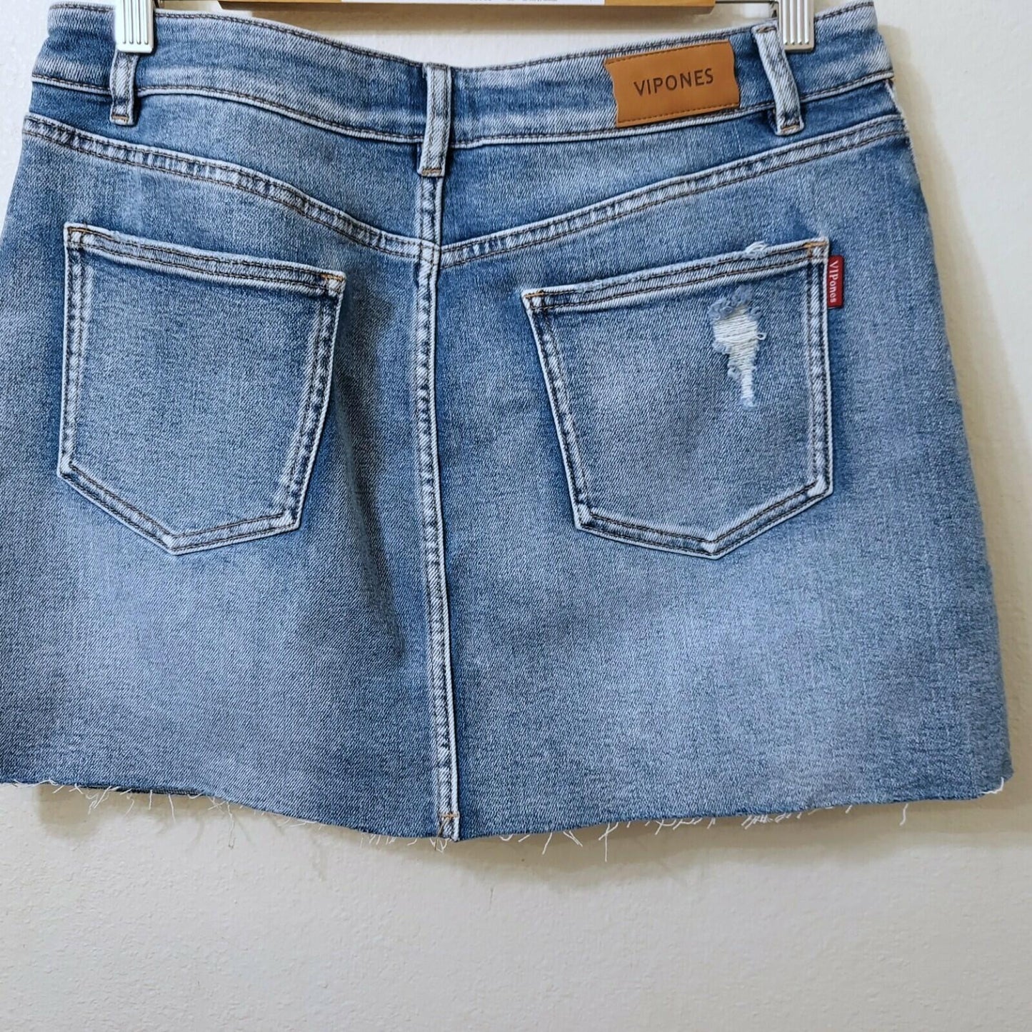 Vipones Mini Blue Distressed Frayed Denim Jean Skirt Size 12