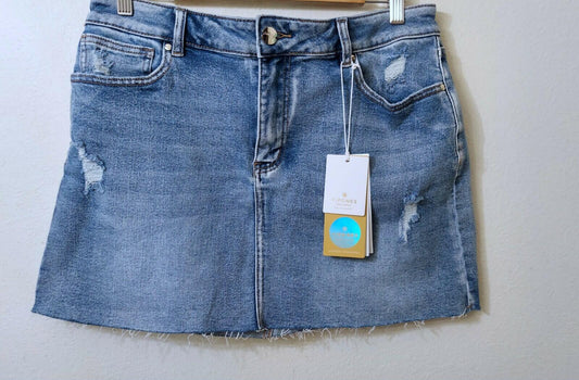 Vipones Mini Blue Distressed Frayed Denim Jean Skirt Size 12