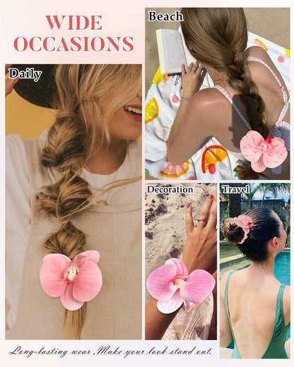 WELROG Hawaiian Flower Hair Ties Satin Scrunchies 6 Pieces Pink