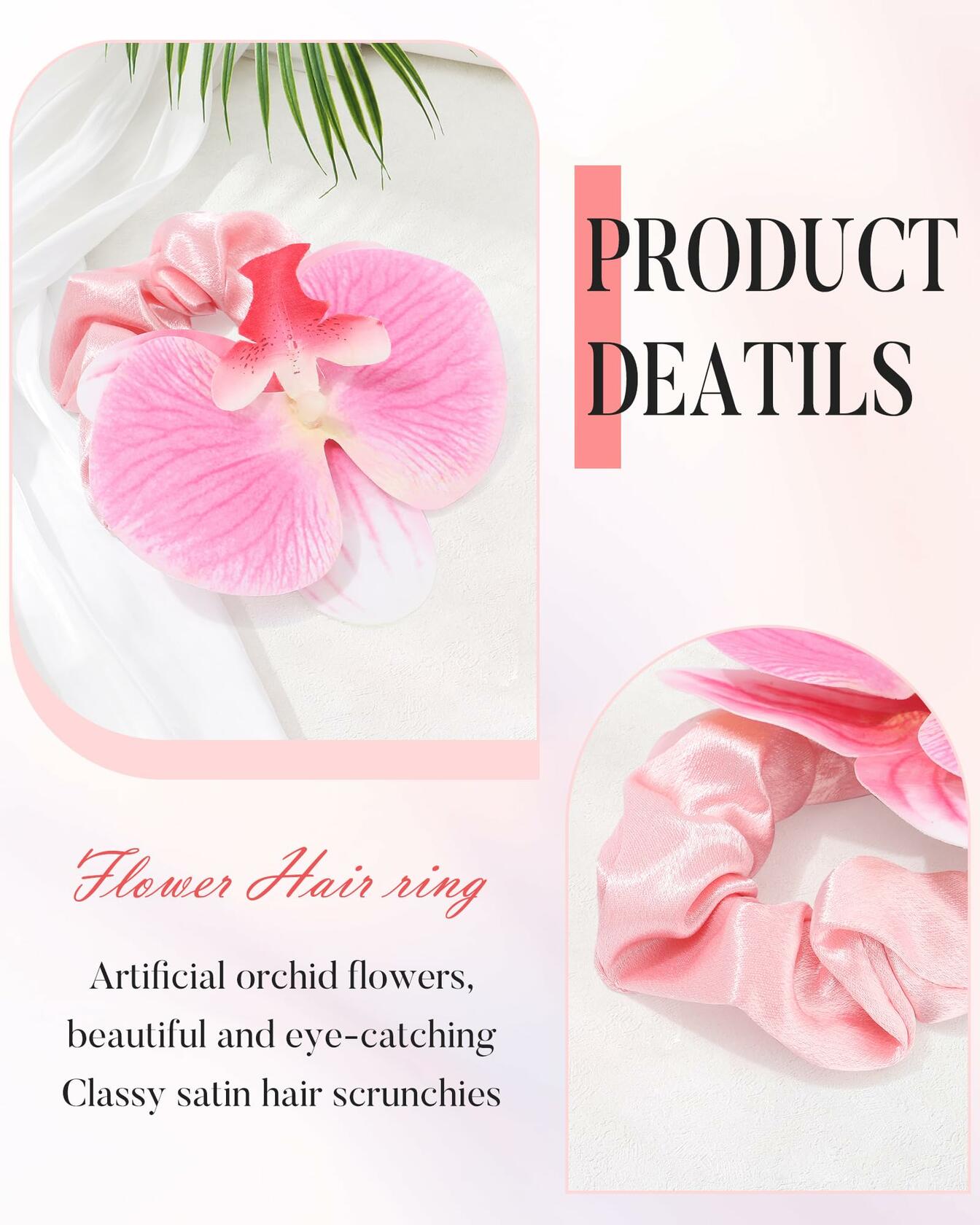 WELROG Hawaiian Flower Hair Ties Satin Scrunchies 6 Pieces Pink