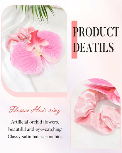 WELROG Hawaiian Flower Hair Ties Satin Scrunchies 6 Pieces Pink