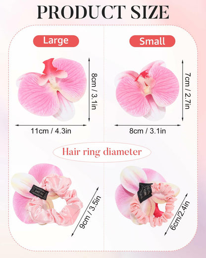 WELROG Hawaiian Flower Hair Ties Satin Scrunchies 6 Pieces Pink