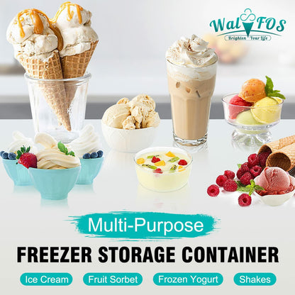 Walfos Ice Cream Containers 1.6 Quart Set of 2 with Silicone Lids Stackable
