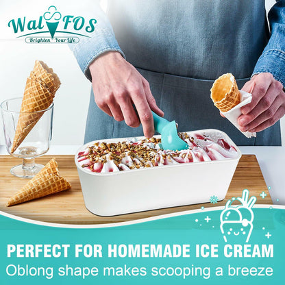 Walfos Ice Cream Containers 1.6 Quart Set of 2 with Silicone Lids Stackable