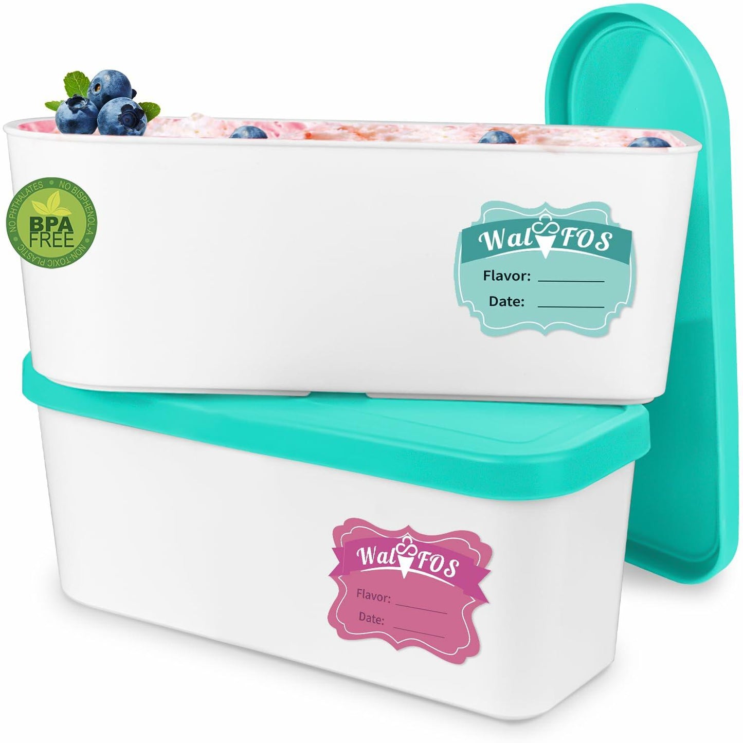 Walfos Ice Cream Containers 1.6 Quart Set of 2 with Silicone Lids Stackable