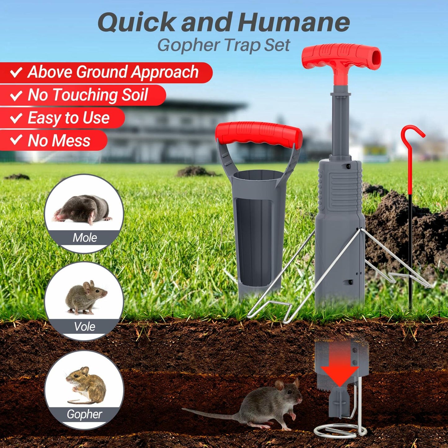 BUGNIX Gopher Mole Trap Set Garden Farm Lawn Control Reusable No Bait