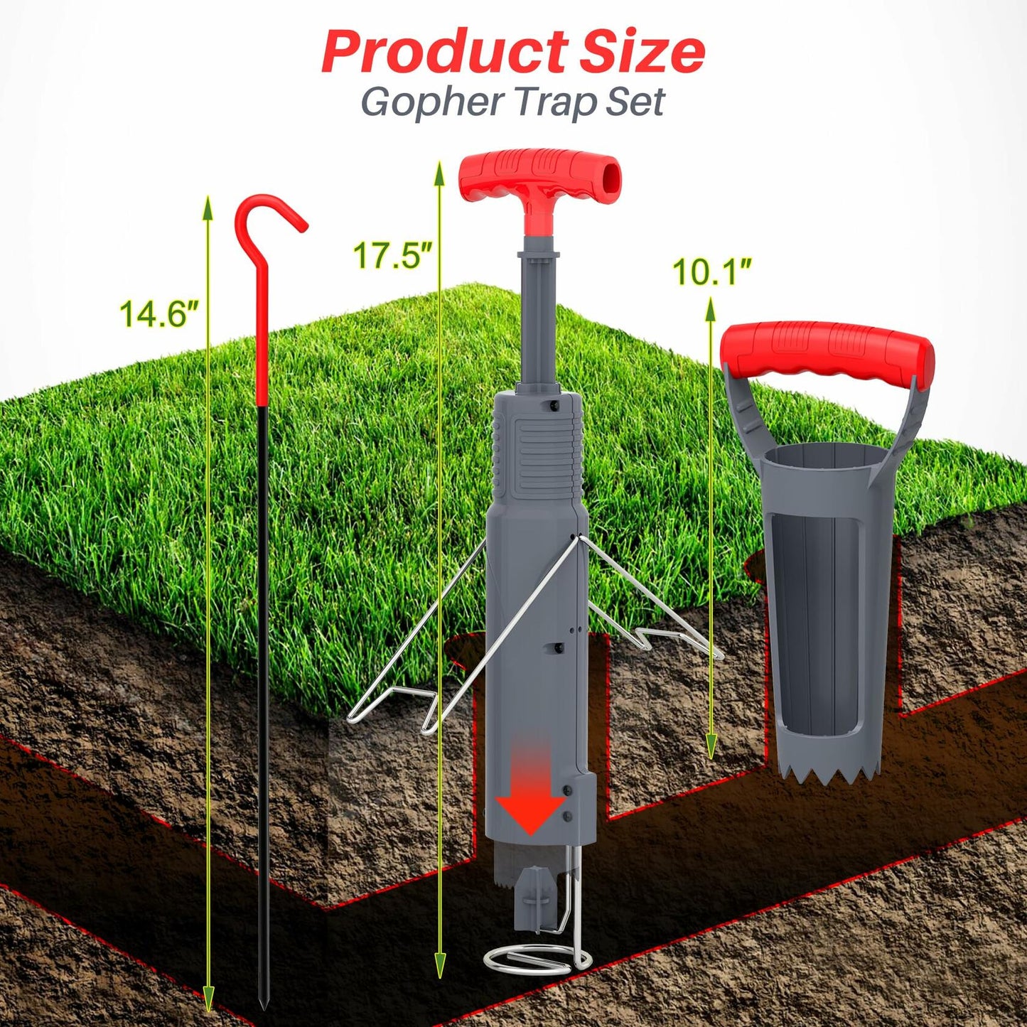 BUGNIX Gopher Mole Trap Set Garden Farm Lawn Control Reusable No Bait