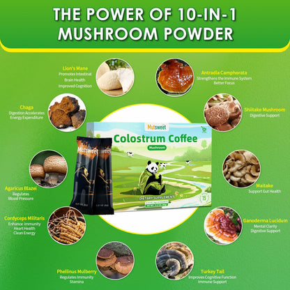 Mutsweet Colostrum Coffee 10 Mushroom Blend Immune Support 15 Servings