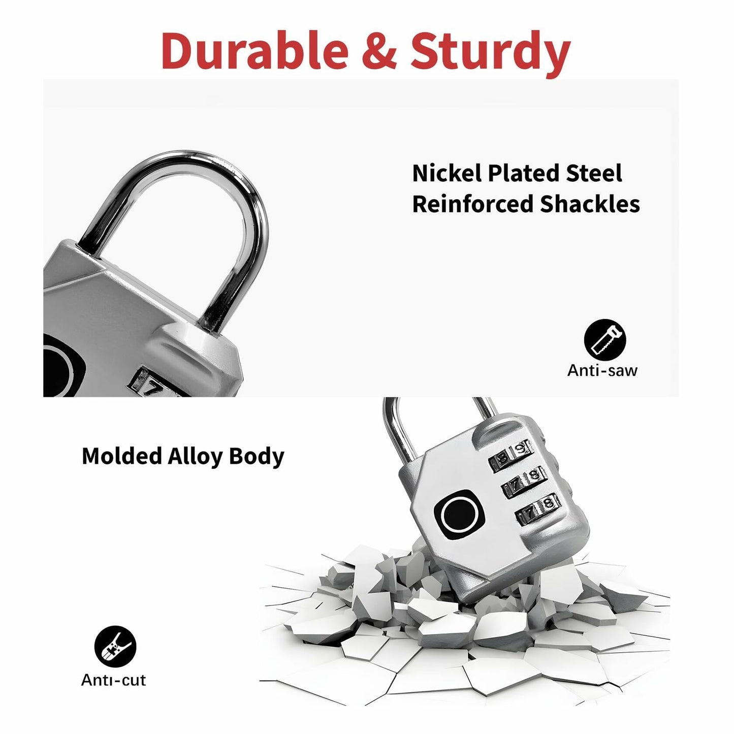 THIRARD 3 Digit Combination Padlock Brass Body Resettable Steel Shackle