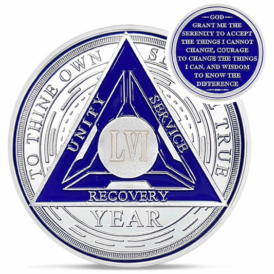 Recovery Triangle 56 Year Sobriety Coin Silver NA AA Medallion