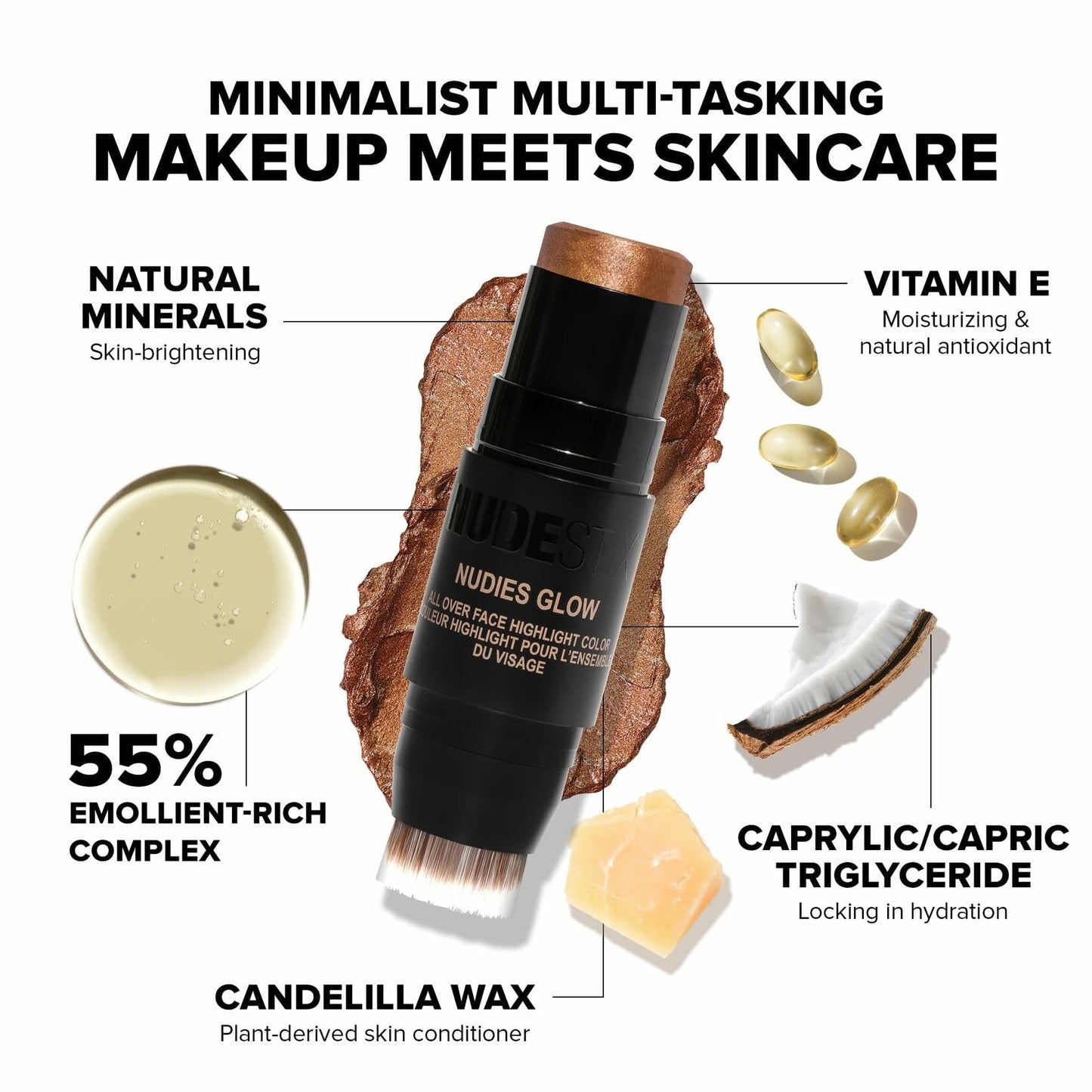 Nudestix Nudies Glow Highlighter Stick Multi-Use Cream Ice Ice Baby 0.24oz
