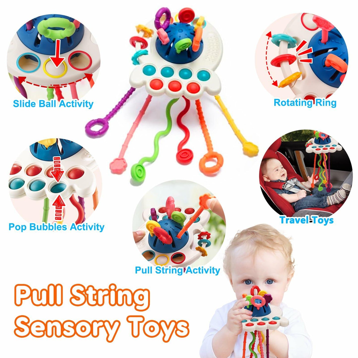 Qirptey Montessori Baby Toys Infant Pull String Stacking Cups Multicolor