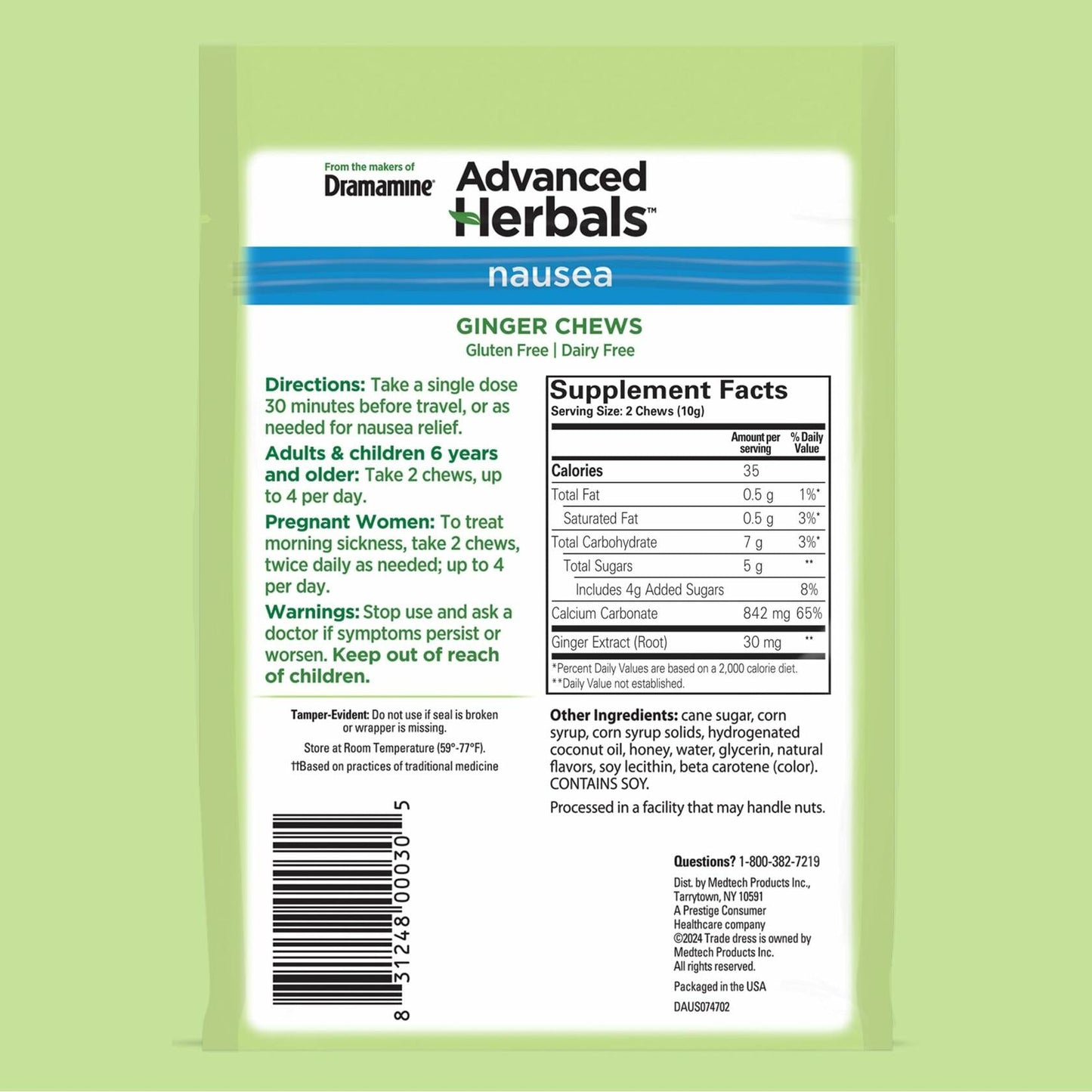 BestBy05/26 Dramamine Advanced Herbals Ginger Chews Nausea Relief 40 Count