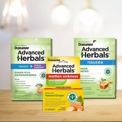 BestBy05/26 Dramamine Advanced Herbals Ginger Chews Nausea Relief 40 Count