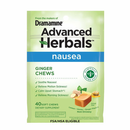 BestBy05/26 Dramamine Advanced Herbals Ginger Chews Nausea Relief 40 Count