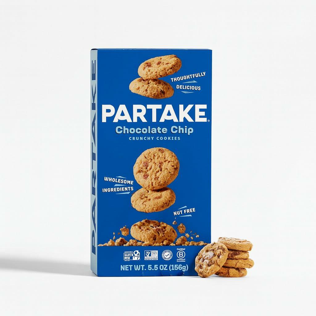 BestBy12/25 Partake Crunchy Chocolate Chip Cookies 5.5oz 4 Boxes Vegan GF