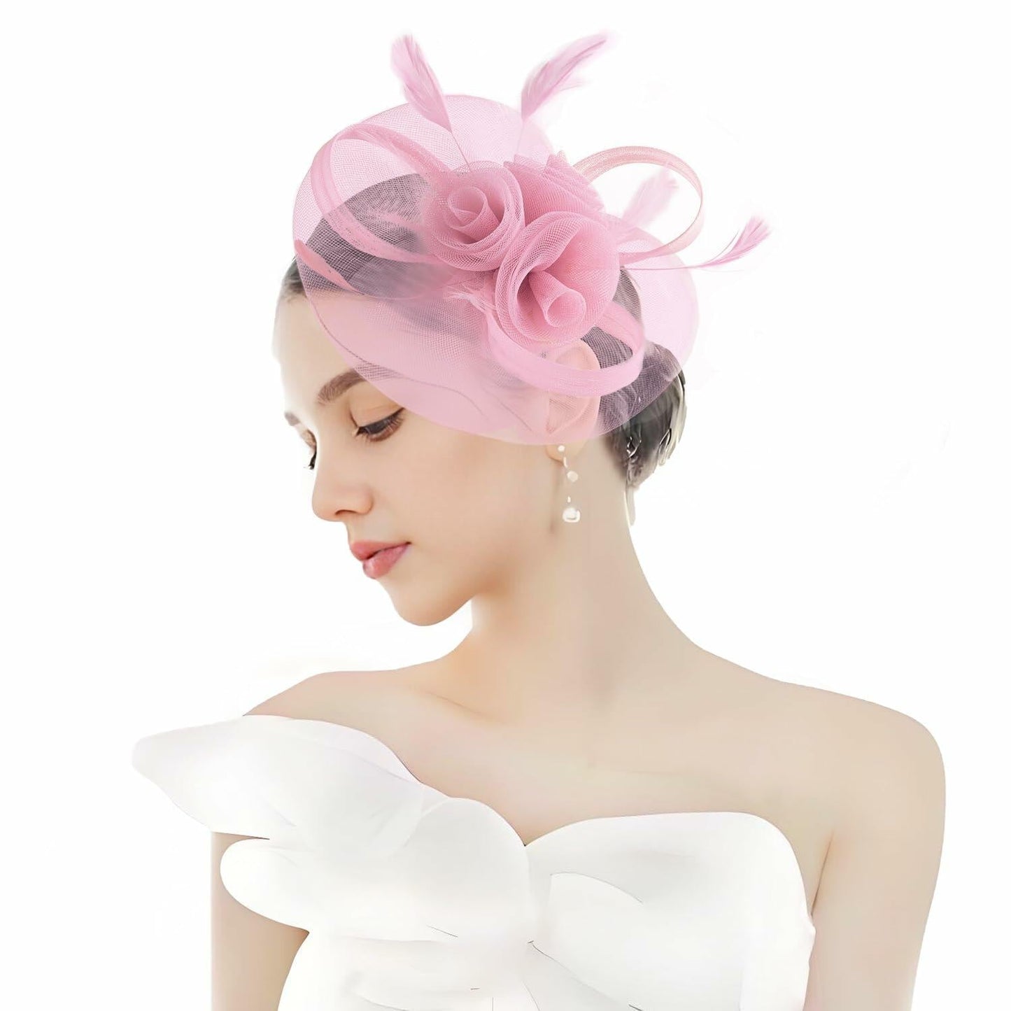 Unpifolov Fascinators Flower Mesh Feathers Headband White Floral Womens