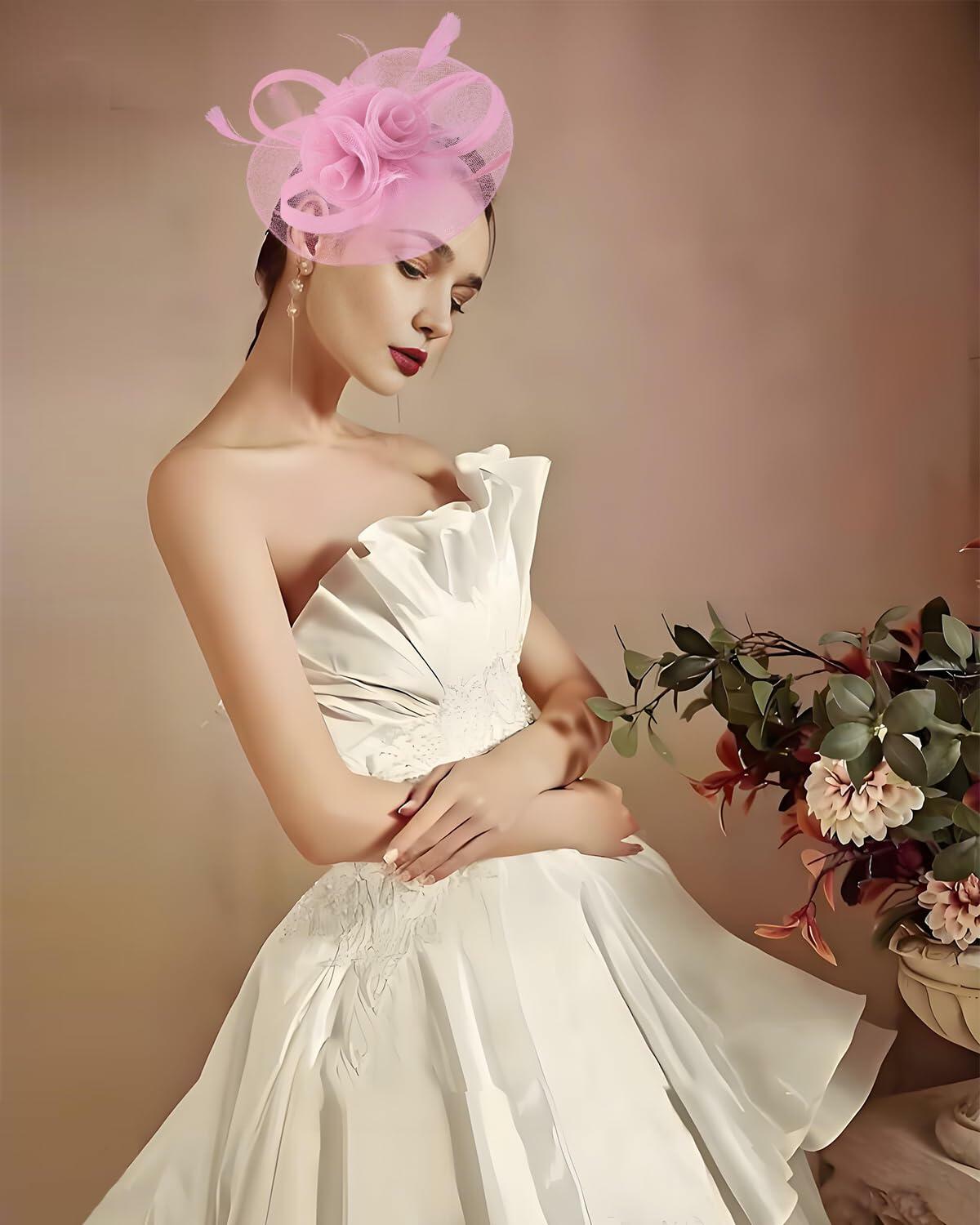 Unpifolov Fascinators Flower Mesh Feathers Headband White Floral Womens