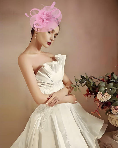 Unpifolov Fascinators Flower Mesh Feathers Headband White Floral Womens