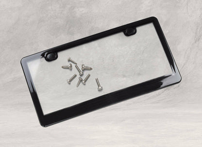 Car License Plate Frame Matte Stainless Steel Black 2 Pack with Screws Caps