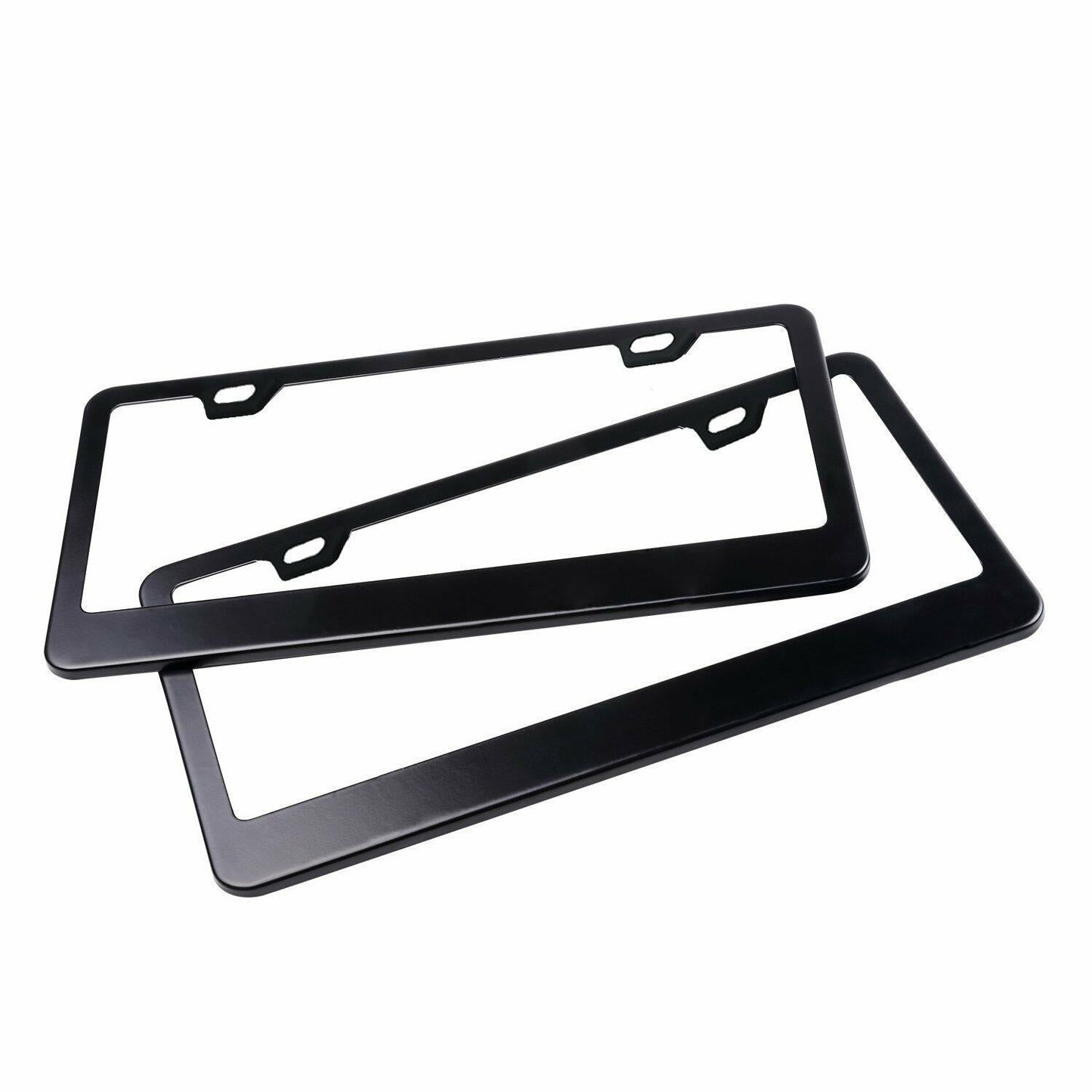 Car License Plate Frame Matte Stainless Steel Black 2 Pack with Screws Caps
