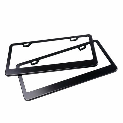 Car License Plate Frame Matte Stainless Steel Black 2 Pack with Screws Caps