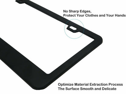 Car License Plate Frame Matte Stainless Steel Black 2 Pack with Screws Caps