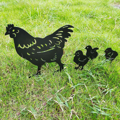Dupiulk 4 Pack Metal Chicken Garden Stakes Hen Chicks Outdoor Decor