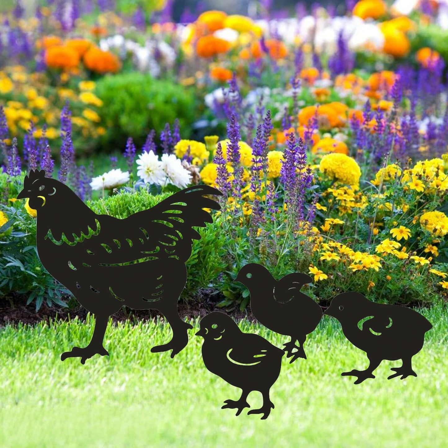 Dupiulk 4 Pack Metal Chicken Garden Stakes Hen Chicks Outdoor Decor