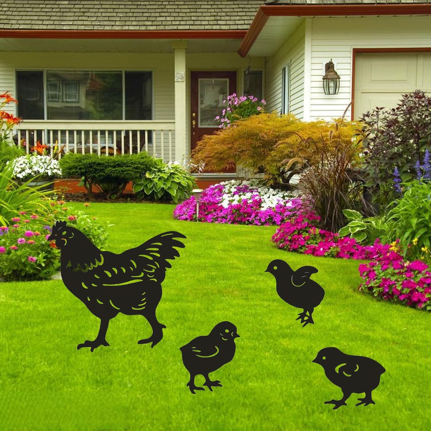 Dupiulk 4 Pack Metal Chicken Garden Stakes Hen Chicks Outdoor Decor