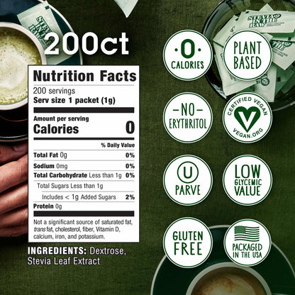 Stevia In The Raw Sweetener Packets 200 Ct Box 2 Pack Vegan Gluten Free
