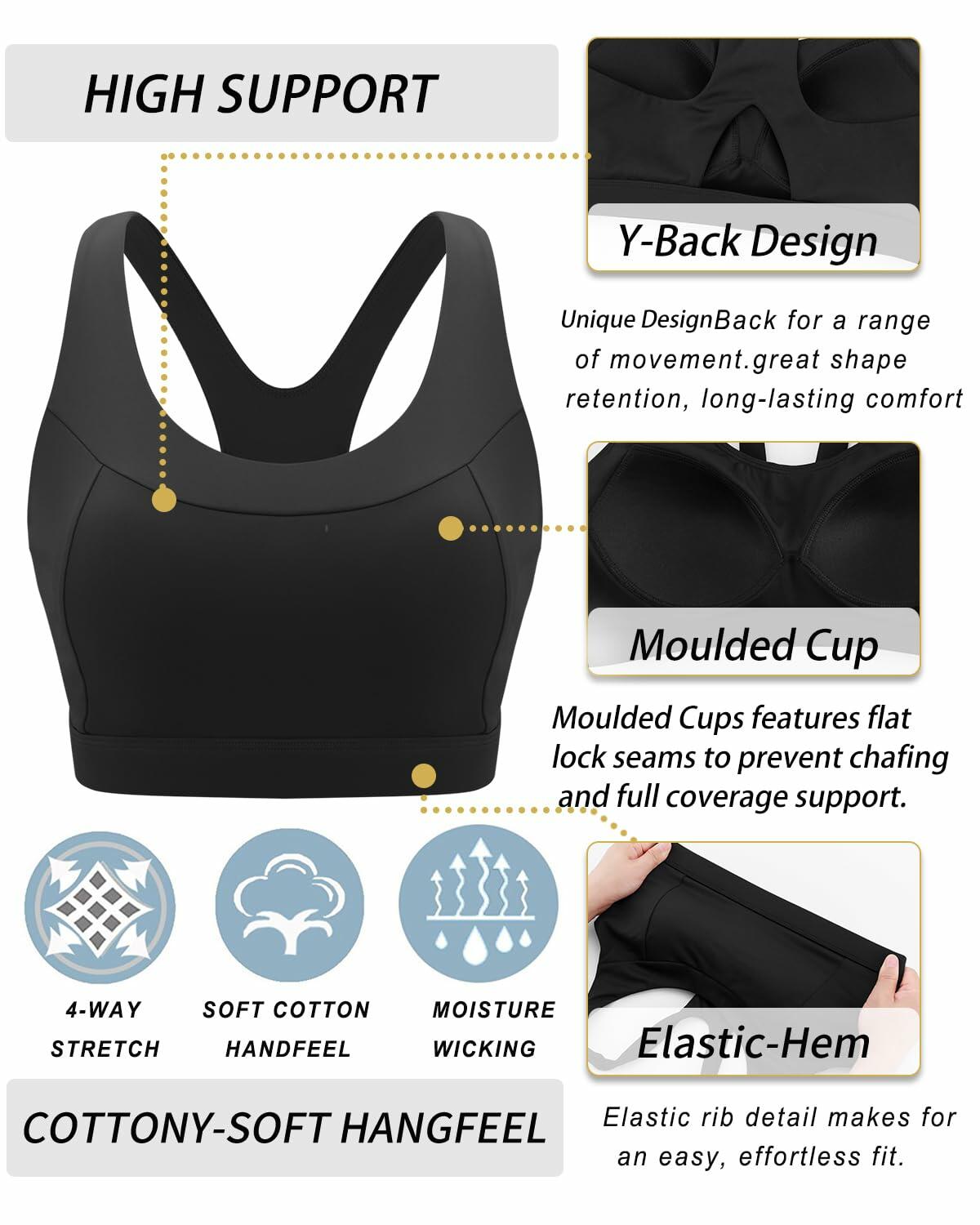 RUNNING GIRL High Impact Molded Cup Sports Bra Black Size XXL