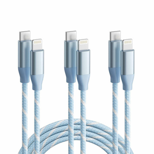 MenoSupp USB C to Lightning Cable 3 Pack 6FT White Blue Fast Charge