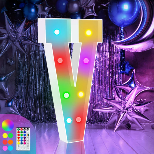 HOLITEX 3FT Colorful Marquee Light Up Letter V 18 Colors Remote Party Decor