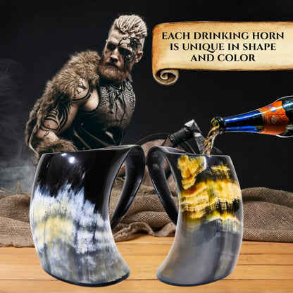 ZAHANAARA Horn Beer Mug Viking Rustic Ox 20oz Handmade Drinking Cup