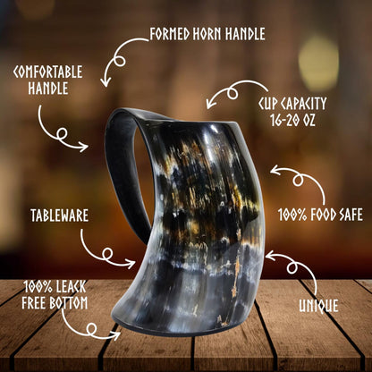 ZAHANAARA Horn Beer Mug Viking Rustic Ox 20oz Handmade Drinking Cup