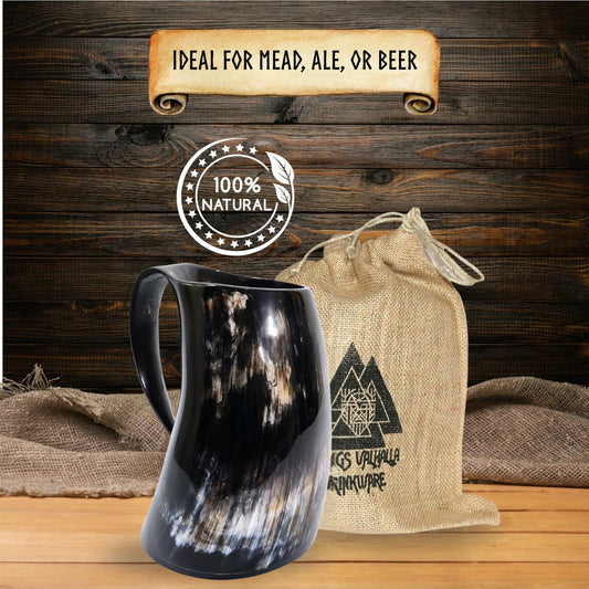ZAHANAARA Horn Beer Mug Viking Rustic Ox 20oz Handmade Drinking Cup