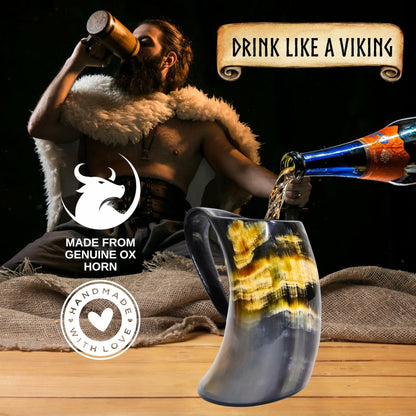 ZAHANAARA Horn Beer Mug Viking Rustic Ox 20oz Handmade Drinking Cup