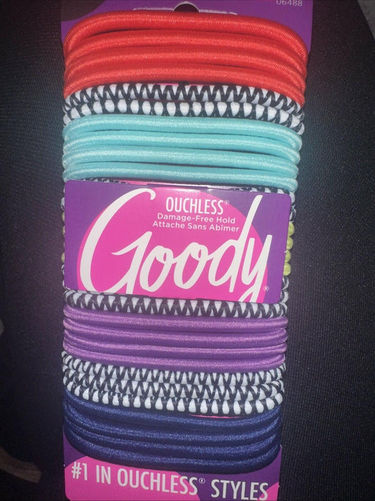 Goody Ouchless Elastic Ponytail Holders Multi Neon Colors Black White 30 Ct