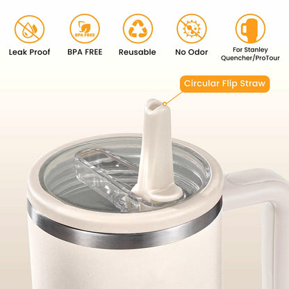 ANTAND 40oz Flip Straw Leak Proof Lid Stanley H2.0 Quencher 2 Pack Beige Matcha