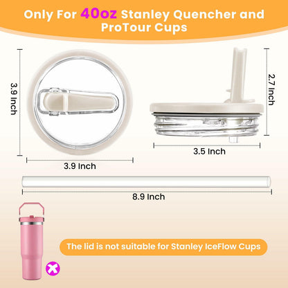 ANTAND 40oz Flip Straw Leak Proof Lid Stanley H2.0 Quencher 2 Pack Beige Matcha